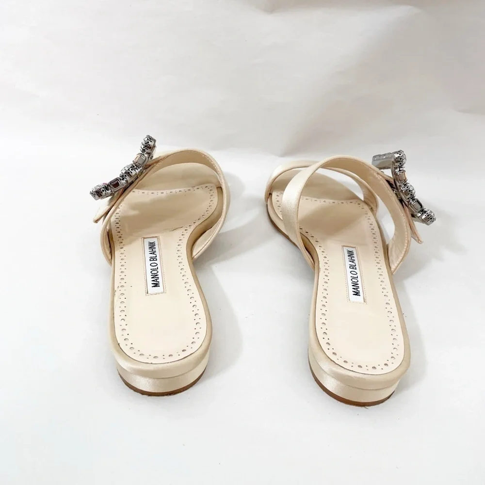 MANOLO BLAHNIK Verda Jewel Embellished Satin Sandals